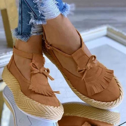 Women's Bowknot Tassel Round Toe Flat Heel Loafers