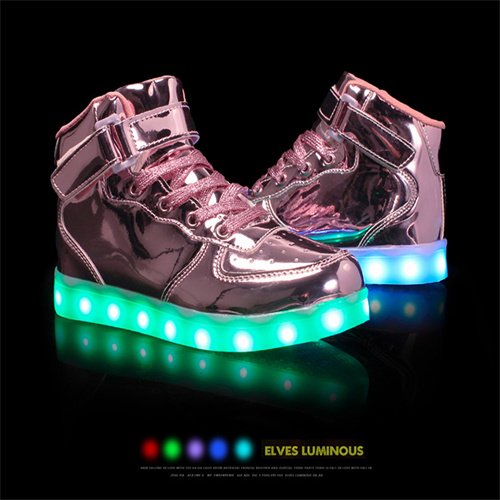 ????[Size for men] LED Light Up Sneakers High Top Hook and Loop Flashing Shoes for Boys Girls