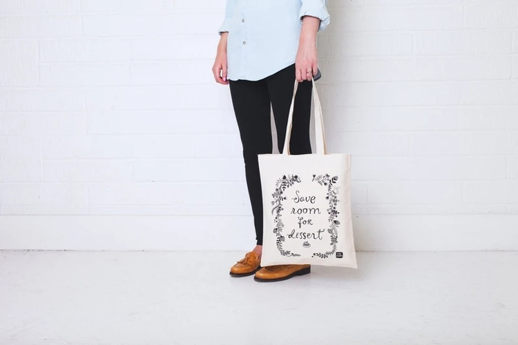 Grocery Bag - Shoulder Bag - Cotton Tote Bag - Canvas Shopper - Save Room for Dessert Tote Bag - Alphabet Bags