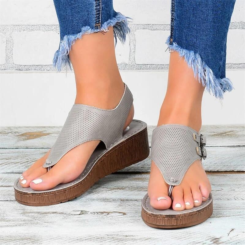 Women Roman Hollow Out Ankle Strap Wedge Sandals