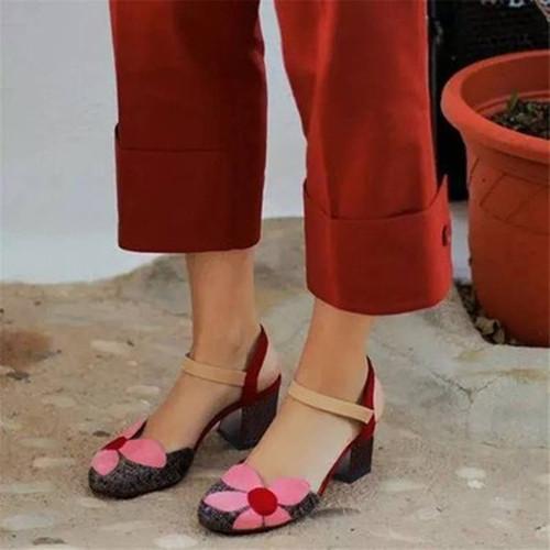 Flower Chunky Heel Sandals