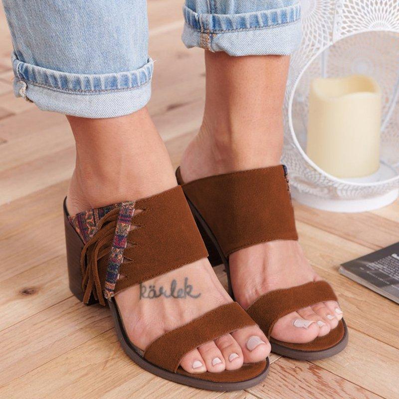 WOMEN CASUAL SUMMER DOUBLE STRAP CHUNKY HEEL SANDALS