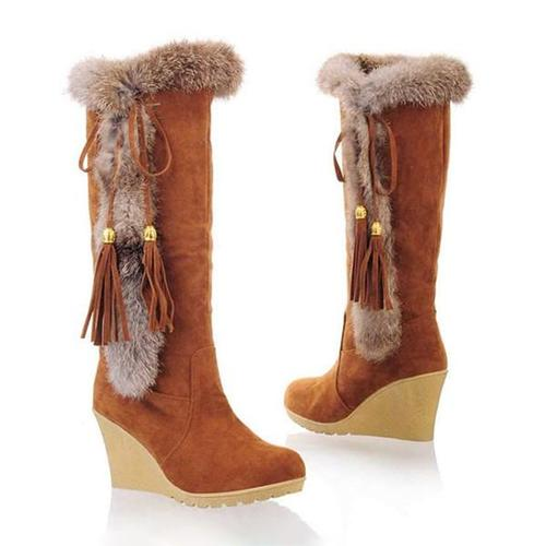 Women Wedge Heel Cotton Fur Warm Snow Boots