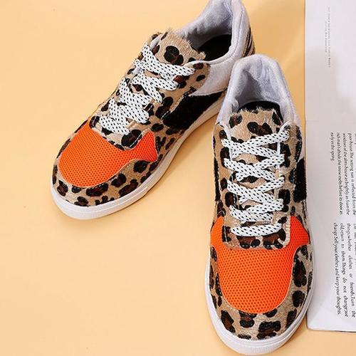 Toe Patchwork Leopard Print Sneakers