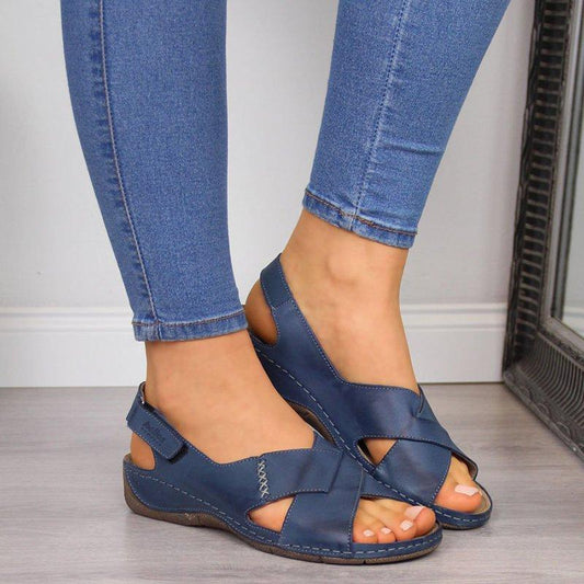 COMFY SOFT MAGIC TAPE WEDGES DAILY CROSSED SANDALS