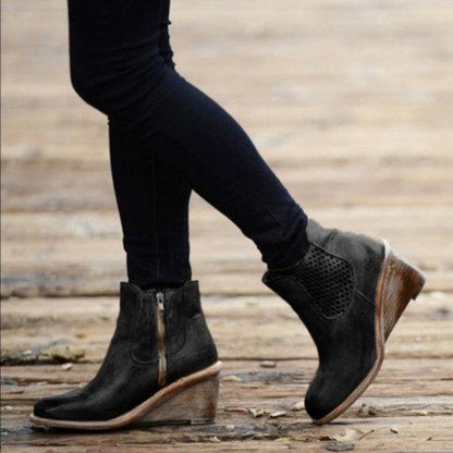 Women Vintage Wedge Boots Casual Chic Zipper Boots