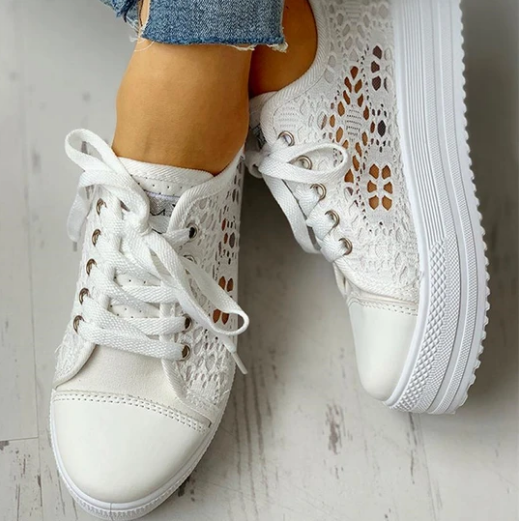2020 New Fashion Canvas Sneakers Women's Casual Hollow Design Platform Shoes