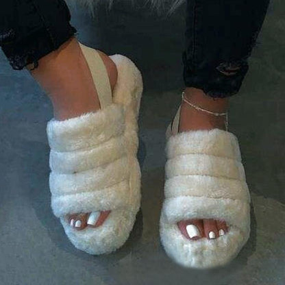 Hairy open-toed comfortably worn home slippers