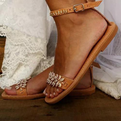 Women Adjustable Buckle Low Flat Heel Sandals