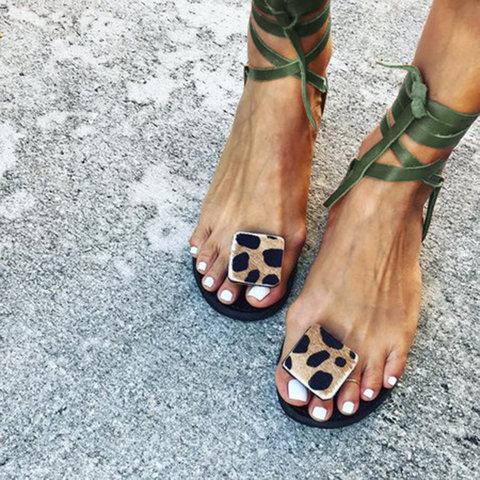 Women Lace Up Leopard Sandals