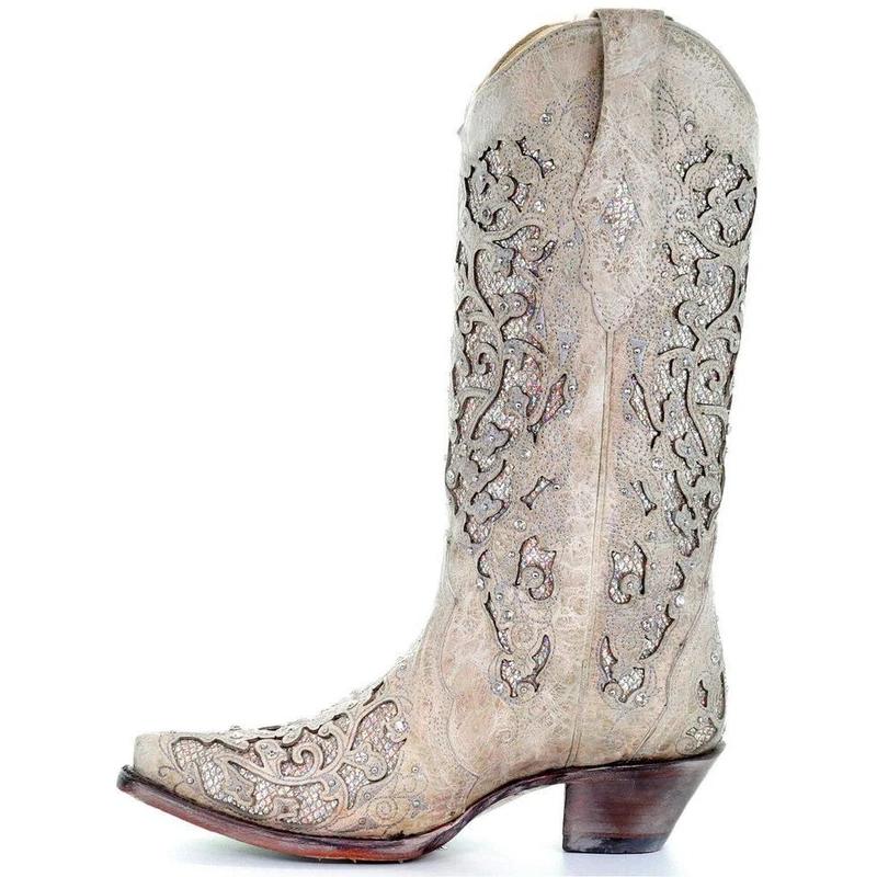 Women Hollow Carved Glitter Inlay Crystals Boots