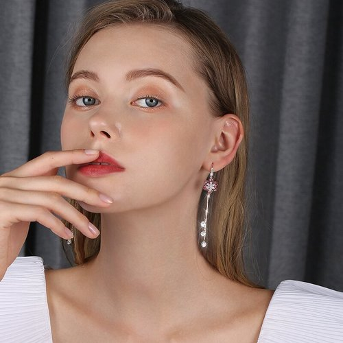 Fashion zircon flower tassel earrings