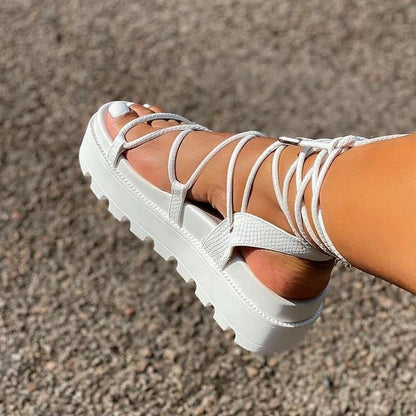 Open Toe Lace-Up Strappy Plain High Shaft Sandals