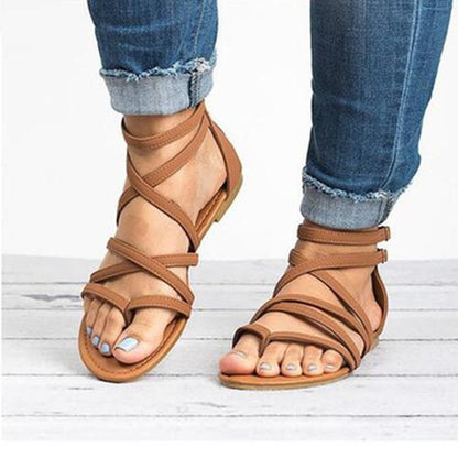 Women's Buckle Round Toe Flip-Flops Nubuck Flat Heel Sandals