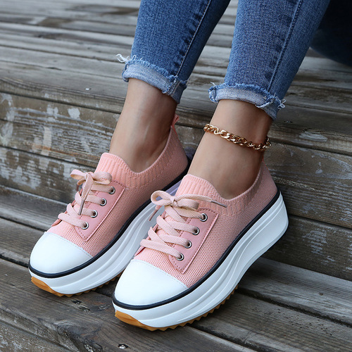 Casual Canvas Platform Wedge Lace-Up Shoes