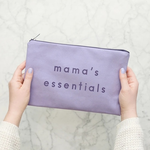 Mama's Essentials Lavender Makeup Pouch - Canvas Makeup Bag - Lavender Canvas Pouch - Clutch Bag - Slogan Pouch - Gift for Mum