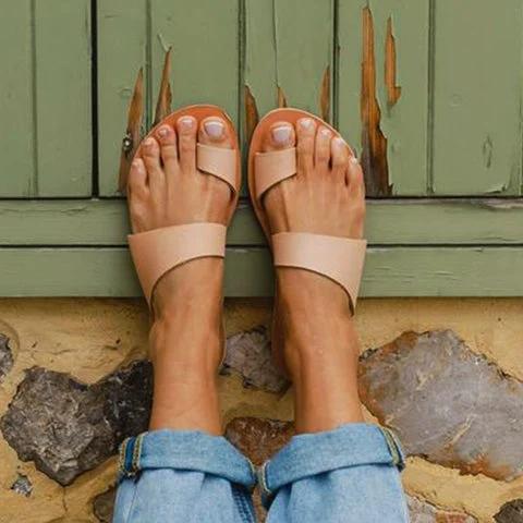 Apricot Leather Summer Slippers