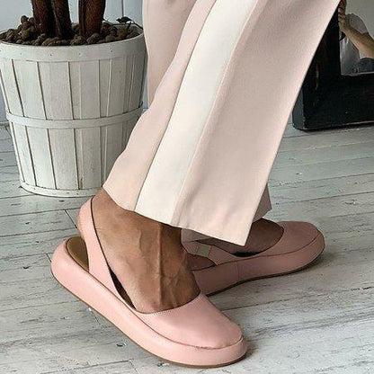 Round Toe Slide Pu Flat Heel Women Sandals