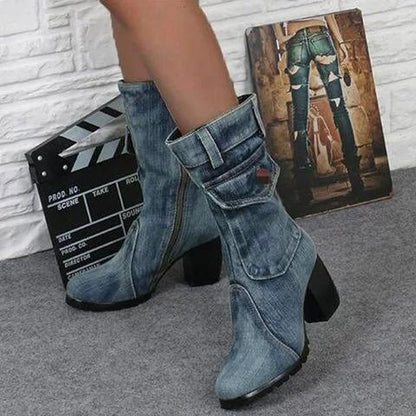 Mid-rise chunky with casual denim booties