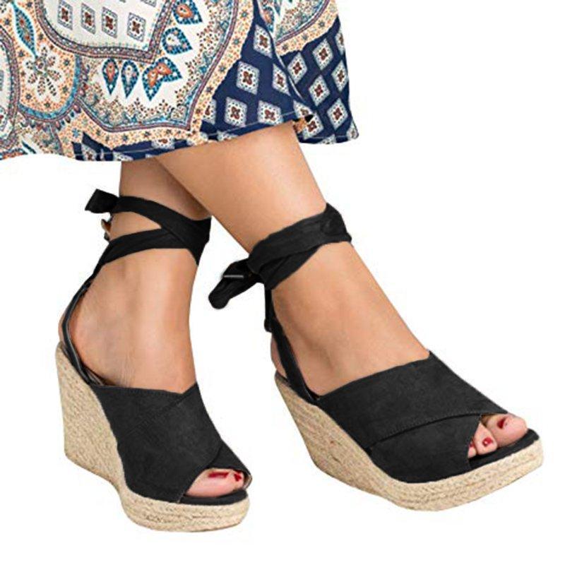 Womens Wedge Heel Artificial Suede Summer Lace-Up Sandals