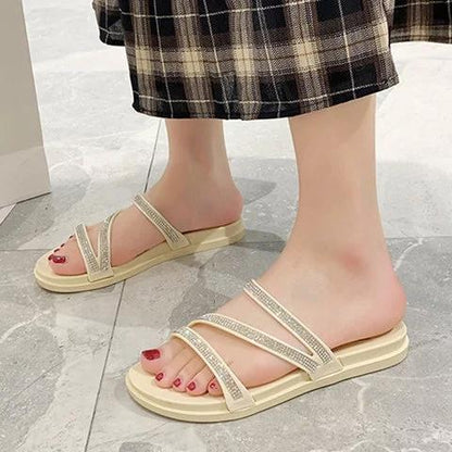 Women Slide PU Casual Rhinestone Sandals