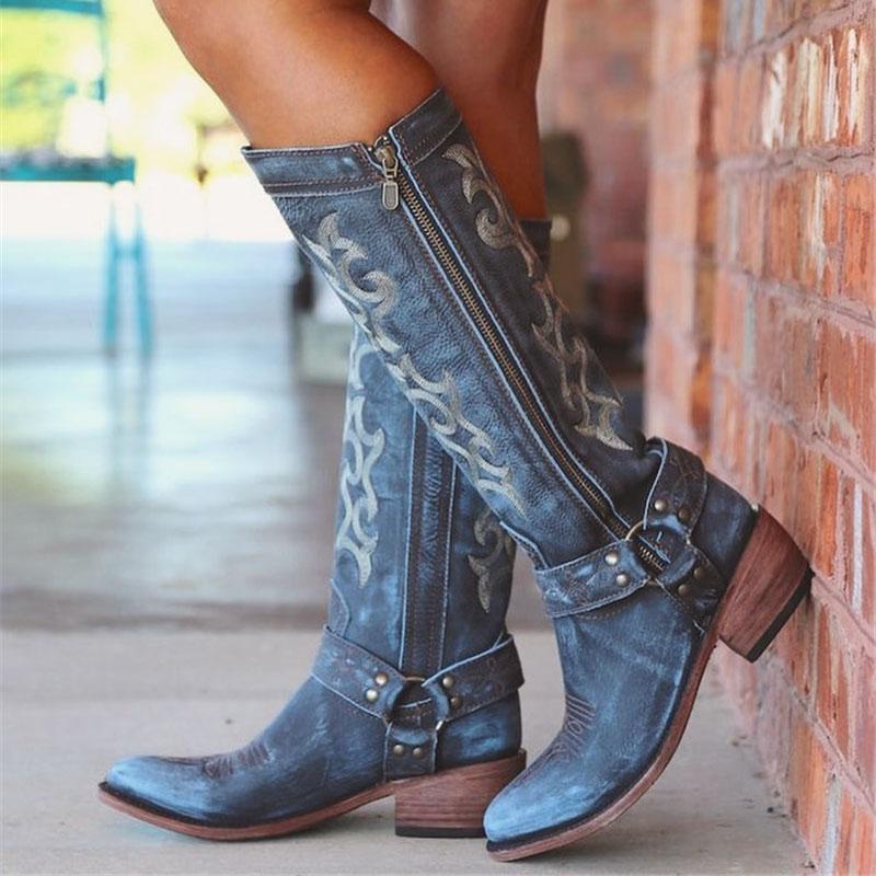 Side Zipper Round Toe Color Block Thread Casual Boots