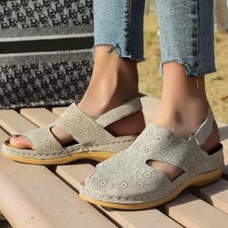 Women's Flower Slingbacks Nubuck Wedge Heel Sandals