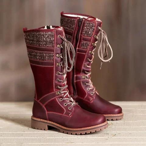 Waterproof Knitted Fabric Paneled Boots Casual Mid-calf Warm Boots