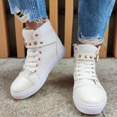 Women's Zipper Lace-up Closed Toe Flat Heel Sneakers