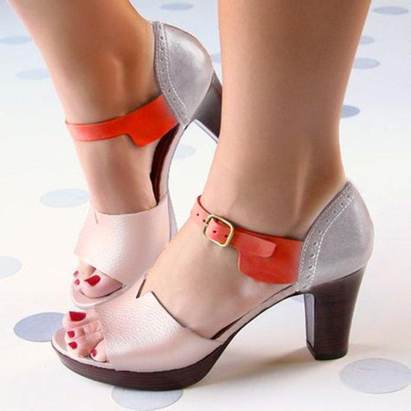 WOMEN MULTICOLOR PU DAILY CHUNKY HEEL BUCKLE SANDALS