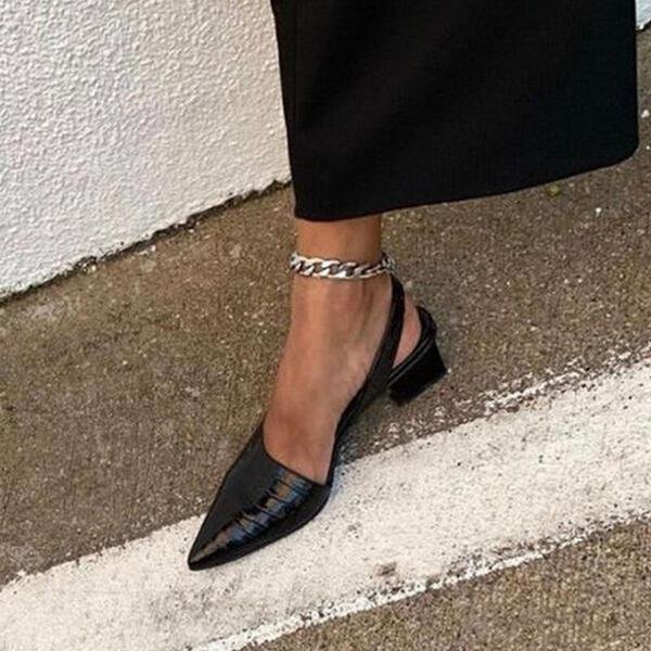 Women's Fashion Slingback Pointed Toe Chunky Low Heels