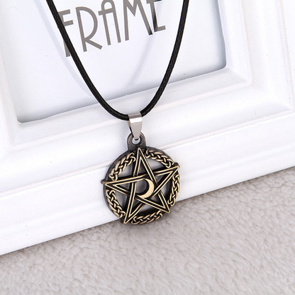 Rope Braid  Pentagram Moon Pendant Couple Necklace