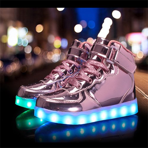 ????[Size for women] LED Light Up Sneakers High Top Hook and Loop Flashing Shoes for Boys Girls