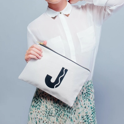 Monogram Clutch - Canvas Makeup Bag - Cosmetics Pouch - Makeup Pouch - Toiletry Bag - Canvas Zipper - Large Initial Pouch - Alphabet Bags