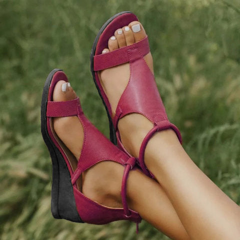 Women Casual Leather Comfy Wedge Sandals