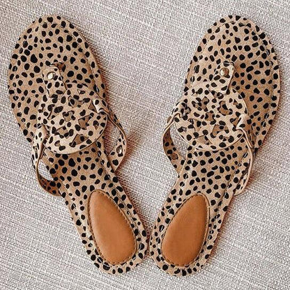 Leopard Printed Hollow Out Beach Flat Sandals