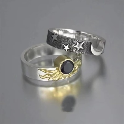 Sun Star Moon Couple Matching Ring Set