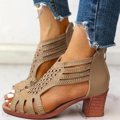 Women Peep Toe Elegant Chunky Heel Sandals