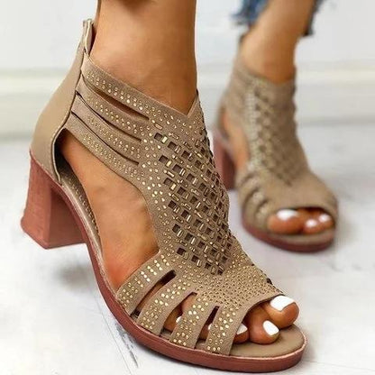 Women Peep Toe Elegant Chunky Heel Sandals