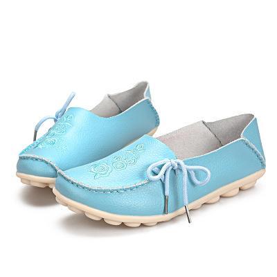 [Flash Deals] Women Floral Printed Soft Flat Loafers Lace Up Slip On Shoes