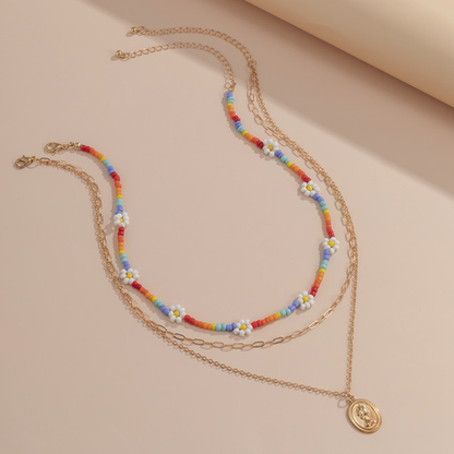 Ethnic Style Contrast Color Small Daisy Beaded Necklace