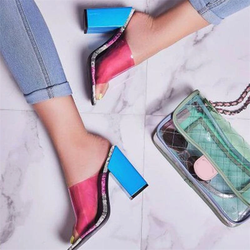 Colorblock Square Toe Heeled Sandals