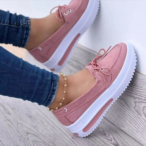 women's round toe casual thick sole lace-up shoes