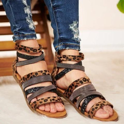 Women Plus Size Flat Heel Zipper Open Toe Gladiator Sandals