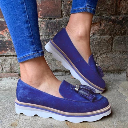 Women Suede Tassel Slip On Platform Loafers