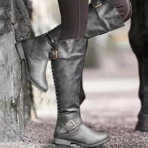 Women's Buckle Zipper Knee High Boots