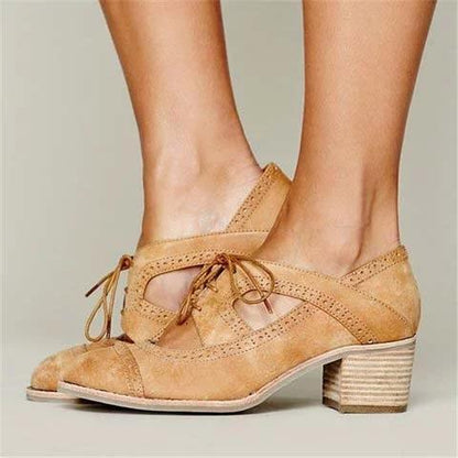 Cutout Lace-up Low Heel Oxford Shoes Women Daily Loafers Sandals