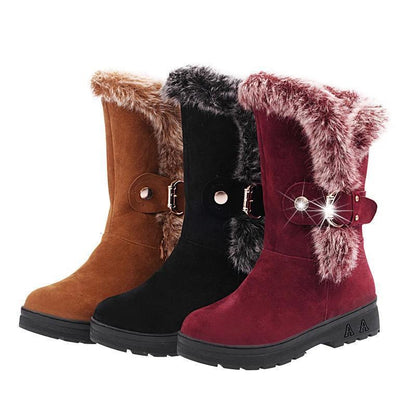 Round Toe Mid-Calf Fur Snow Boots