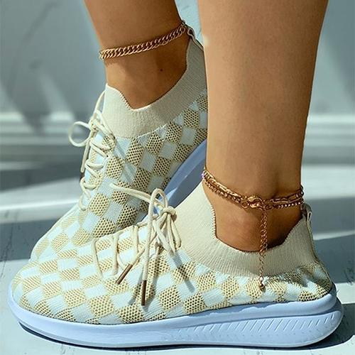 Argyle Pattern Knit Lace-Up Casual Sneakers