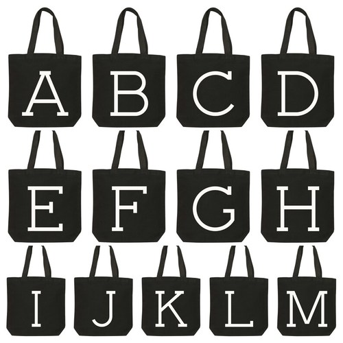 Personalised Black Initial Tote Bag - Alphabet Initial Tote - Shoulder Bag - Black Canvas Shoulder Bag - Canvas Initial Bag - Alphabet Bags